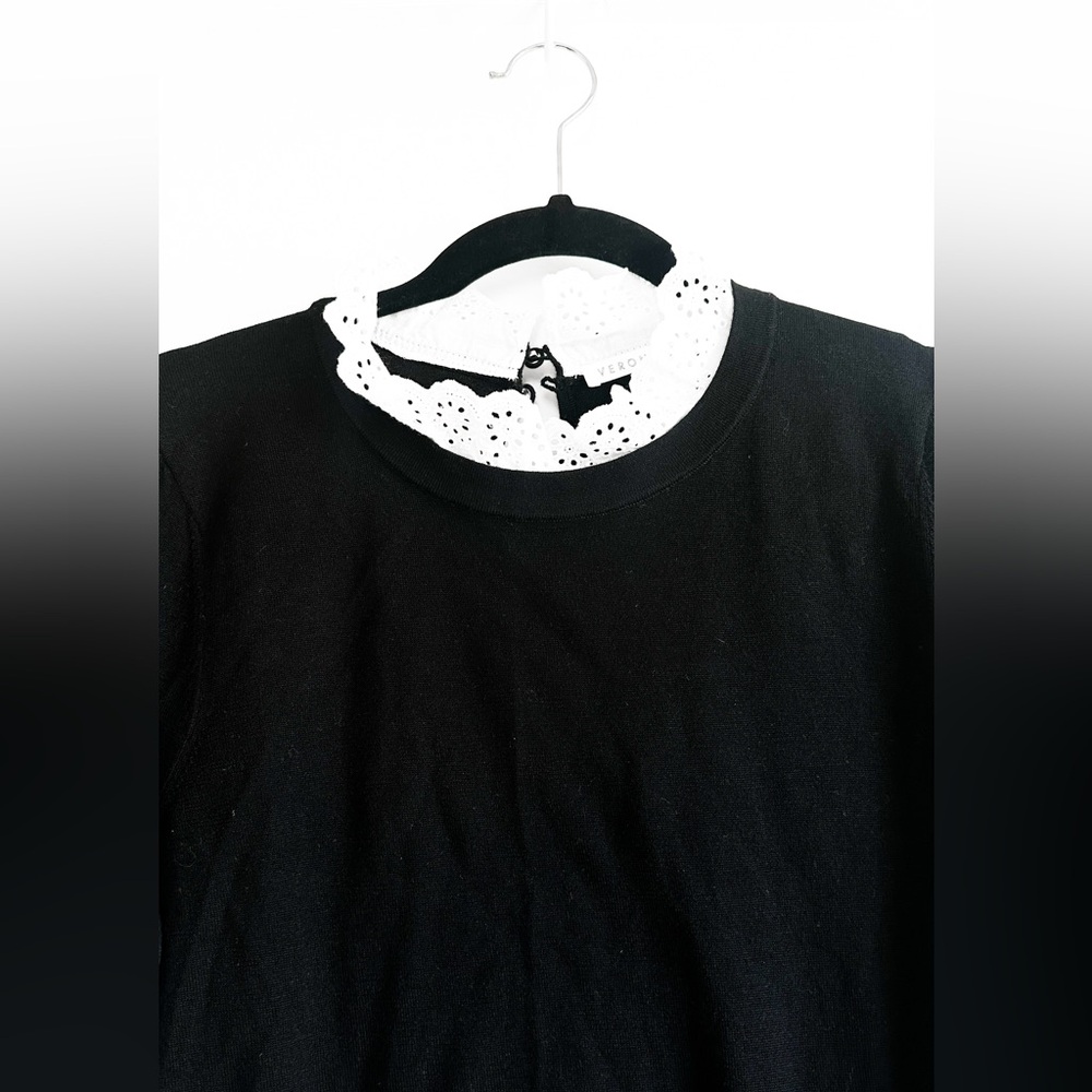 Veronica Beard Levina Sweater Black Women Ruffle Collar Pullover Top Size L - Picture 6 of 11